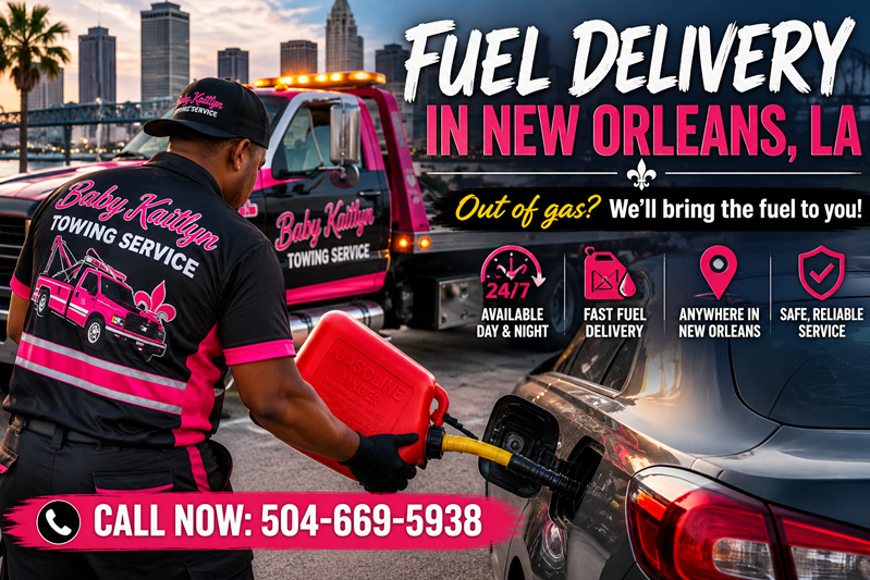 Baby Kaityln technician putting gas in a vehicle in New Orleans